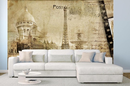 Vlies Fototapete - Retro Paris-Postkarte 375 x 250 cm